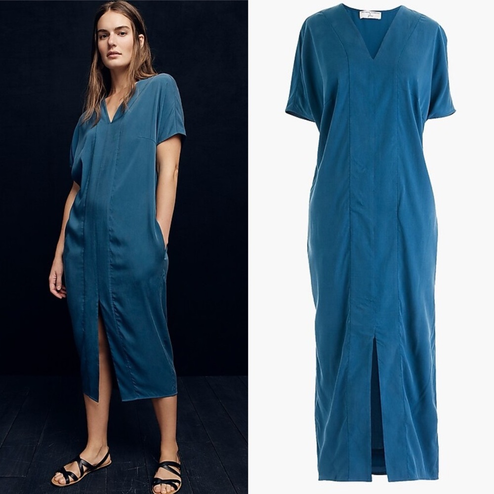 J. Crew x Universal Standard Cupro Lagenlook Dark Teal Maxi Dress - Picture 12 of 12